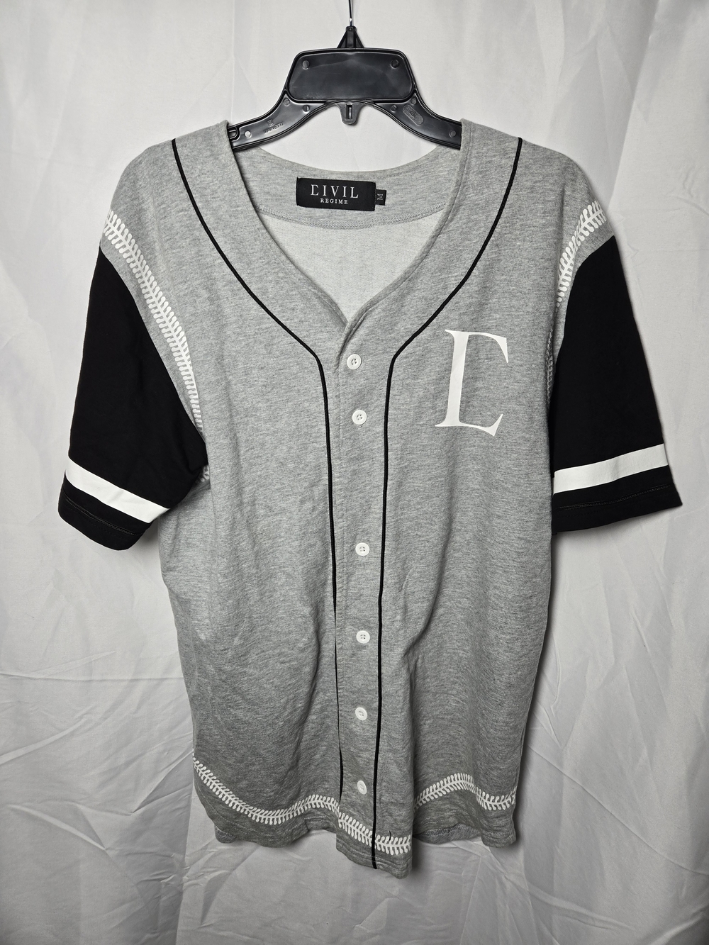 Civil Regime Men's Grey and Black Baseball Jersey